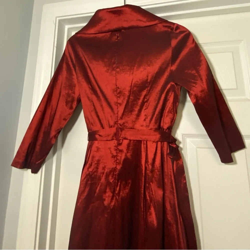 Alex Evenings Metallic Portrait Collar Long Sleeve Dress in Rich Burgundy - Picture 9 of 16